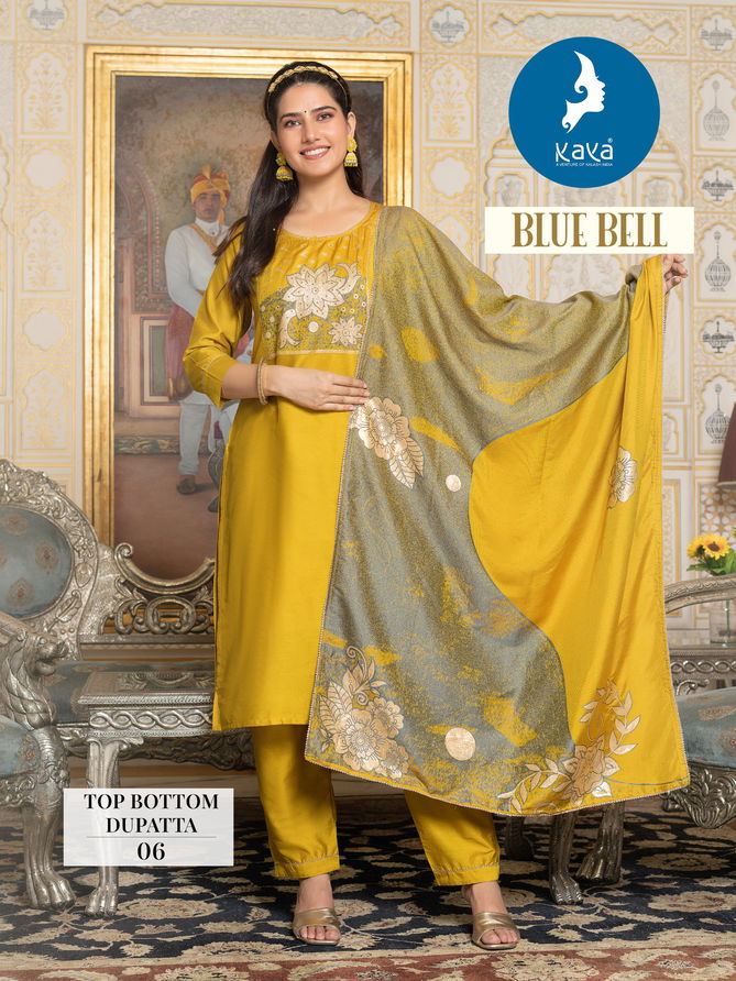 Blue Bell By Kaya Viscose Chanderi Jacquard Kurti With Bottom Dupatta Wholesale Shop In Surat